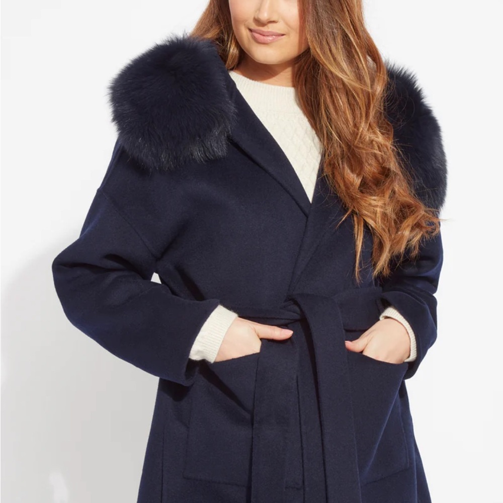 Elegant Navy Fur-Trimmed Women's Coat